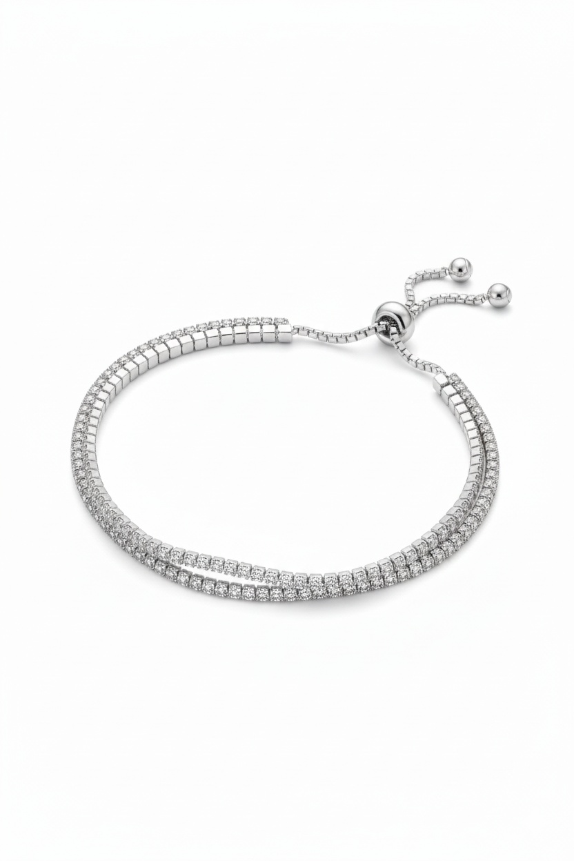 925 Pure Silver Fine Double Layer Tennis Bracelet