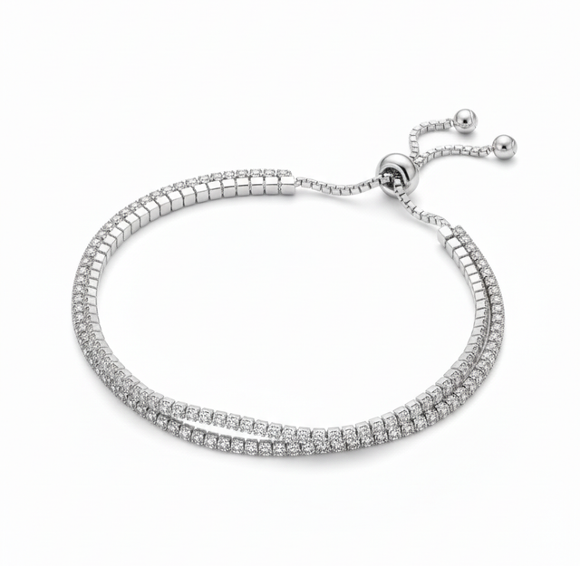 925 Pure Silver Fine Double Layer Tennis Bracelet