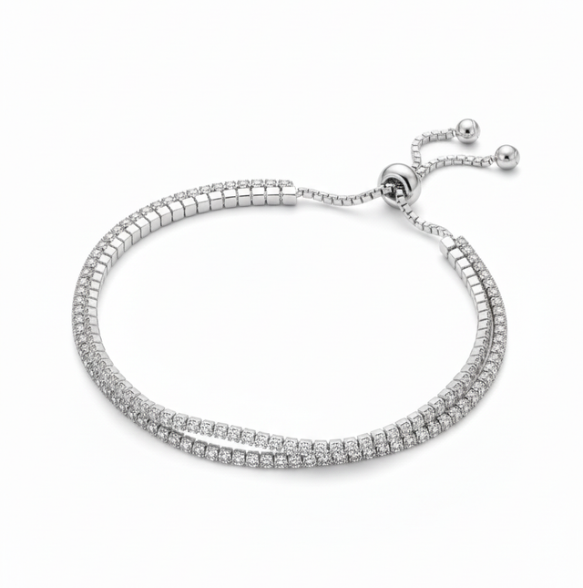 925 Pure Silver Fine Double Layer Tennis Bracelet
